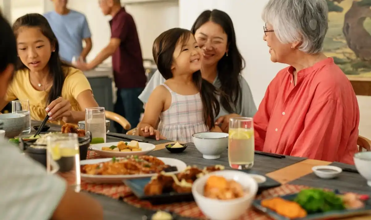 Family spending time together around a table